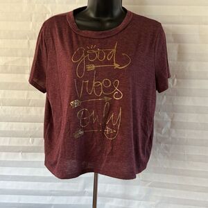 Four Girlz Burgundy “Good Vibes” Graphic T-Shirt Girls Short Sleeve Tee
